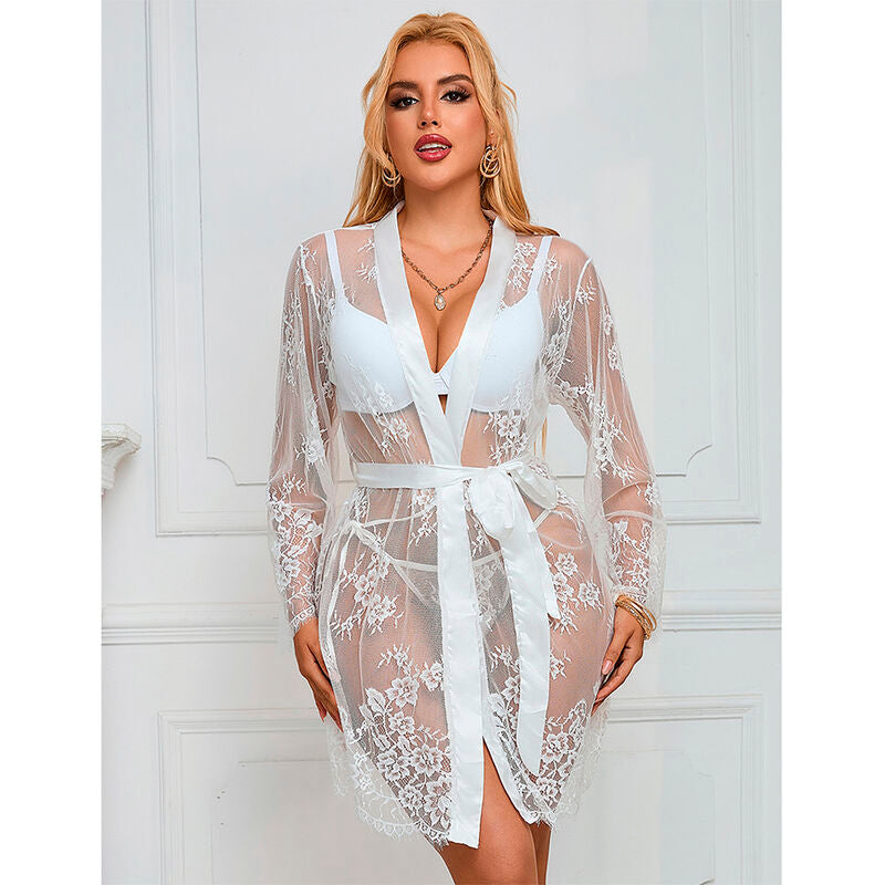 Floral Long Sleeve Nightgown - White L/XL