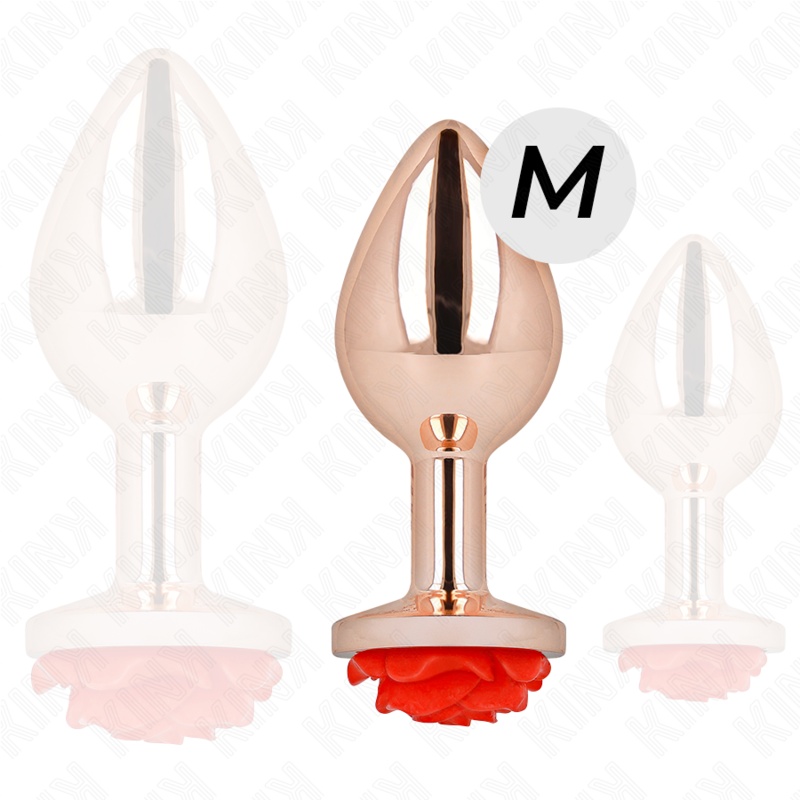 Elegant Pink Gold Anal Plug with Red Rose