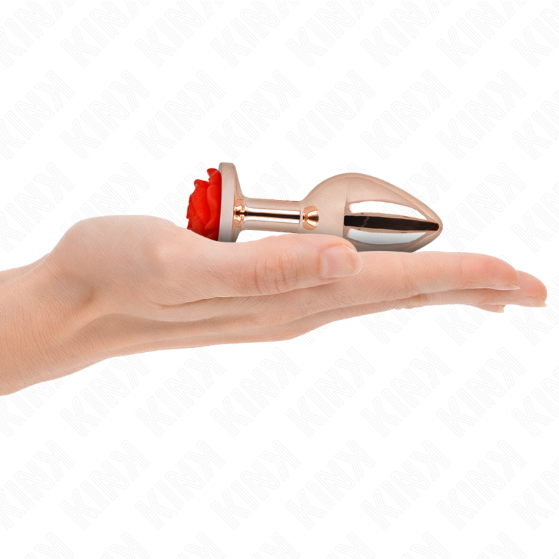 Elegant Pink Gold Anal Plug with Red Rose