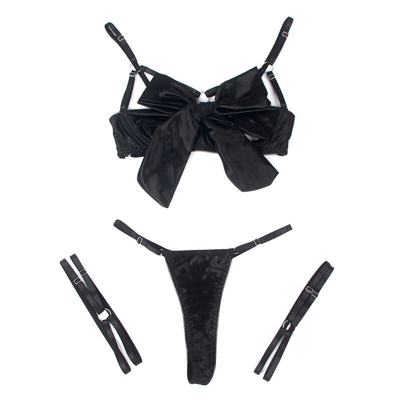 Elegant Black Bow Adjustable Bra Set L/XL