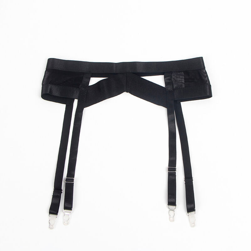 Black Bondage Bra with Garter Set L/XL