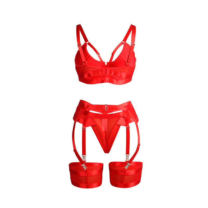 Conjunto de Sujetador y Liguero de Bondage Rojo S/M