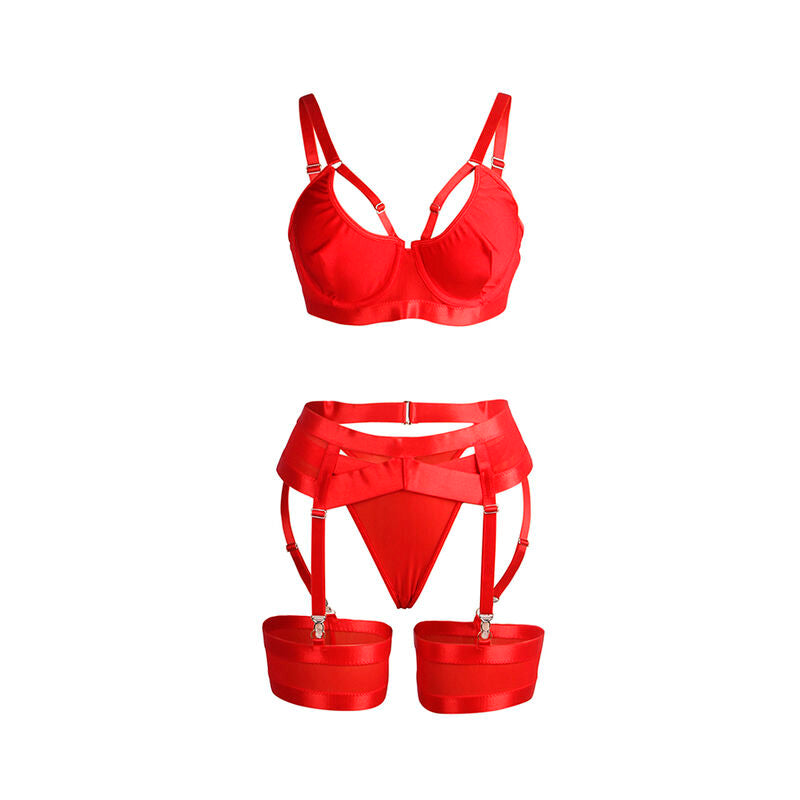 Red Bondage Bra with Garter Set L/XL