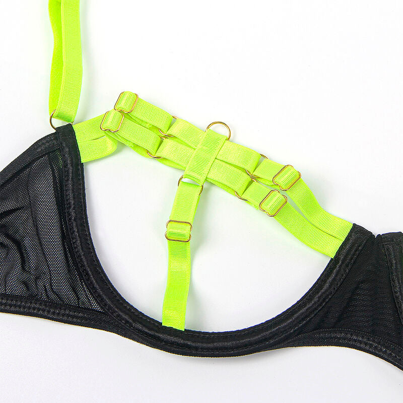 Conjunto de Sujetador Lencería Verde Fluorescente con Collar