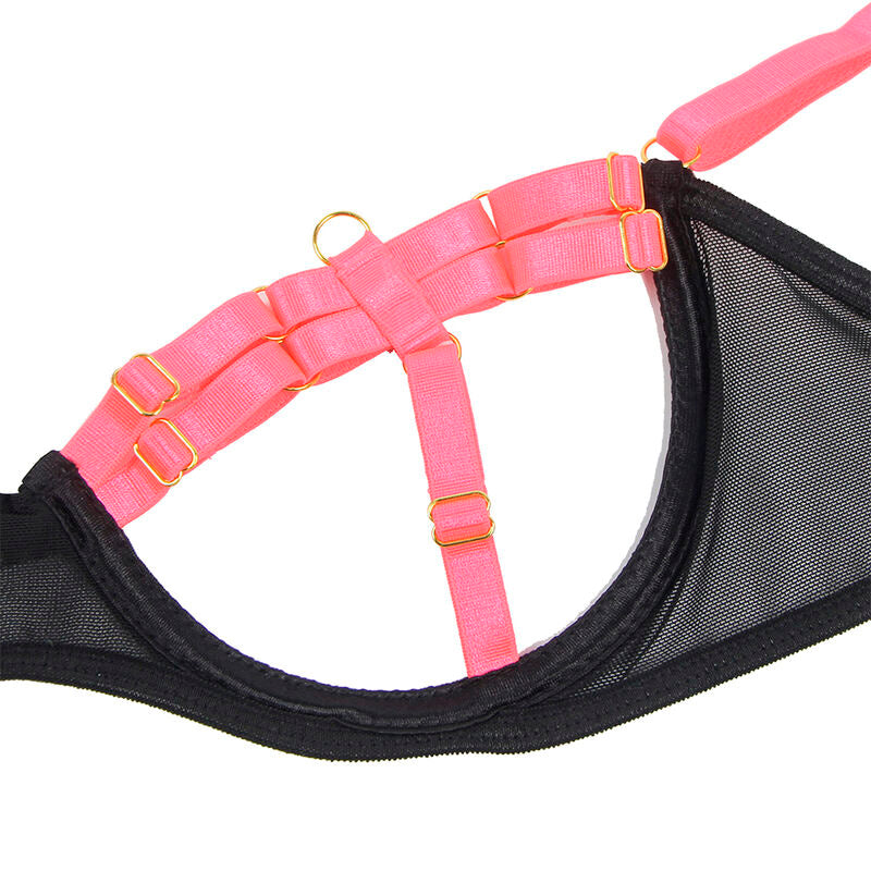Conjunto de Sujetador Rosa Fluorescente con Collar