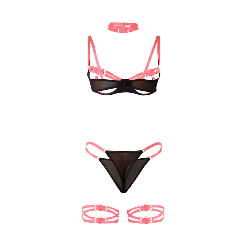 Conjunto de Sujetador Rosa Fluorescente con Collar
