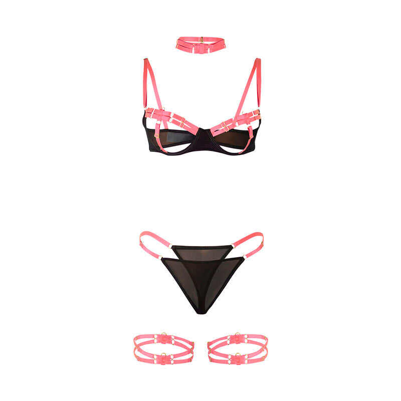 Conjunto de Sujetador Rosa Fluorescente con Collar