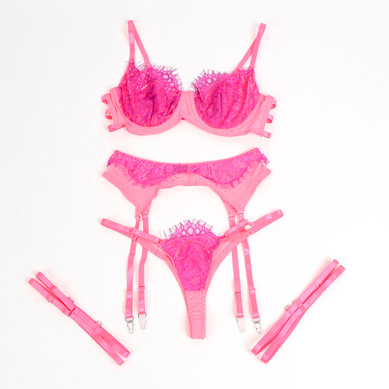 Lace Bra Set with Garter Lines Pink/Purple