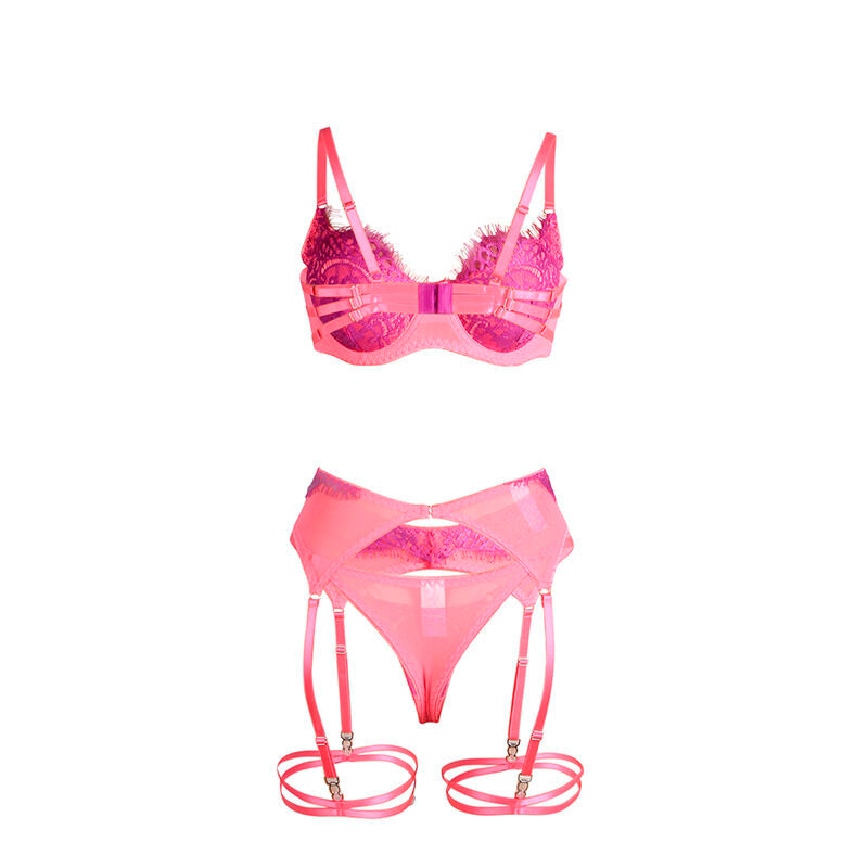 Lace Bra Set with Garter Lines Pink/Purple