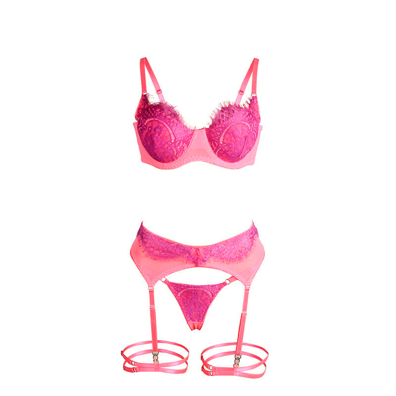 Lace Bra Set with Garter Lines Pink/Purple