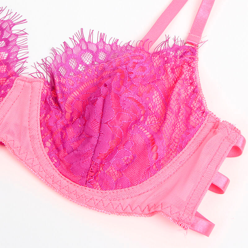 Lace Bra Set with Garter Lines Pink/Purple