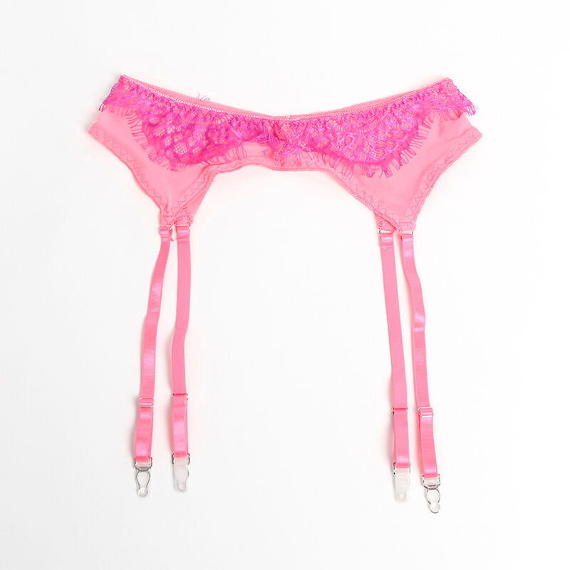 Lace Bra Set with Garter Lines Pink/Purple