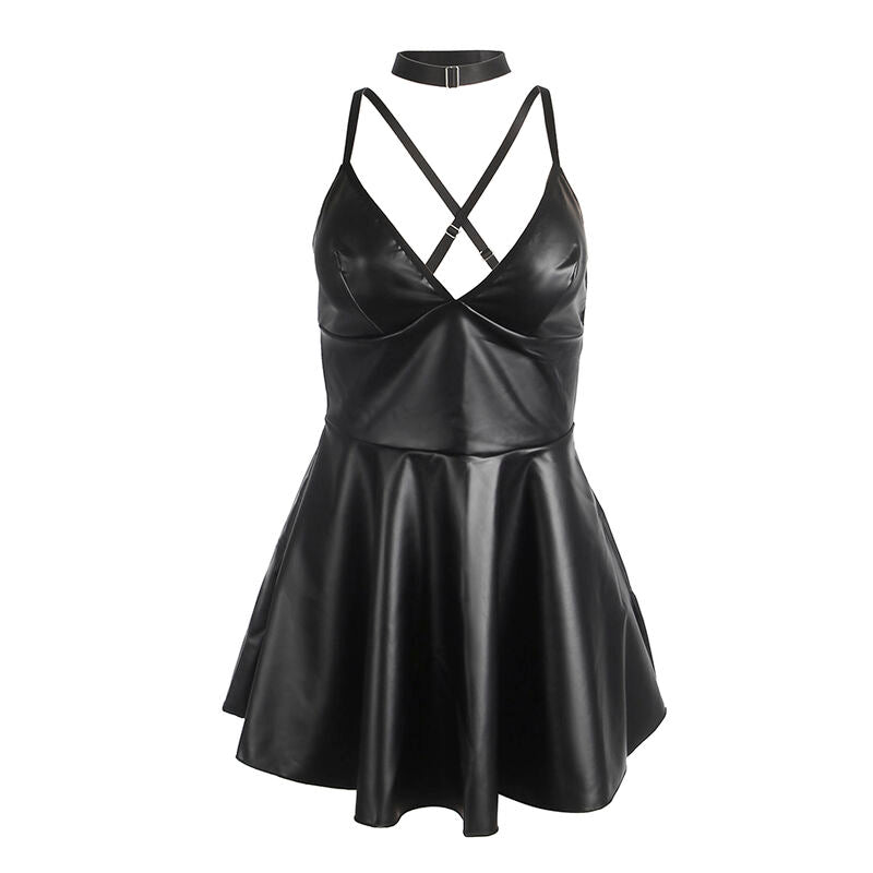 Black Leather Straps Dress S/M