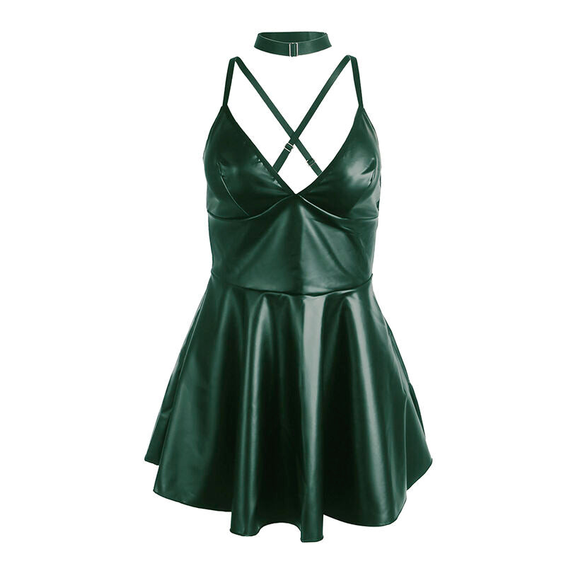 Seductive Green Leather Straps Dress S/M
