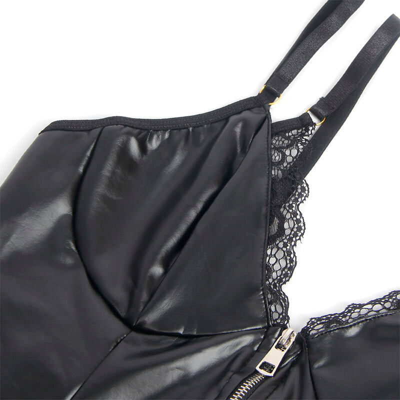 Black Leather Zipper Bodysuit S/M