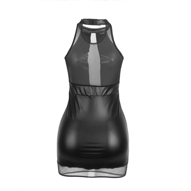 Seductive Halter Neck Sheer Dress - Black L/XL