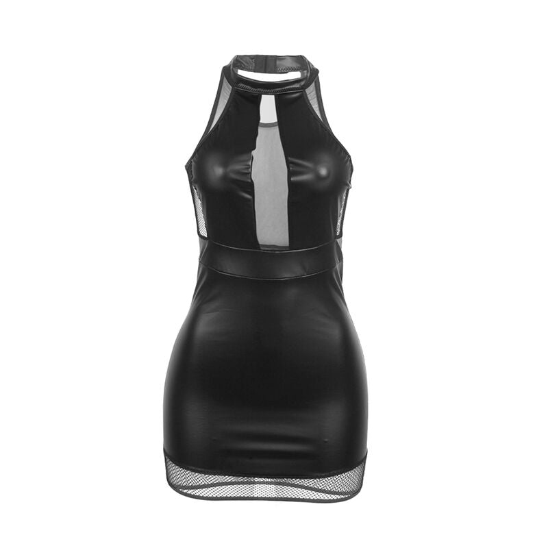 Seductive Halter Neck Sheer Dress - Black L/XL