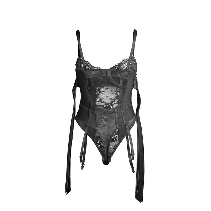 Black Lace Bodysuit with Bows & Garters