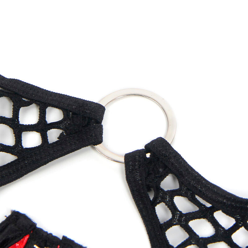 Red Patent Leather Mesh Zipper Bra Set