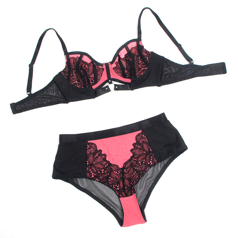 Pink Patent Leather Mesh Zipper Bra Set