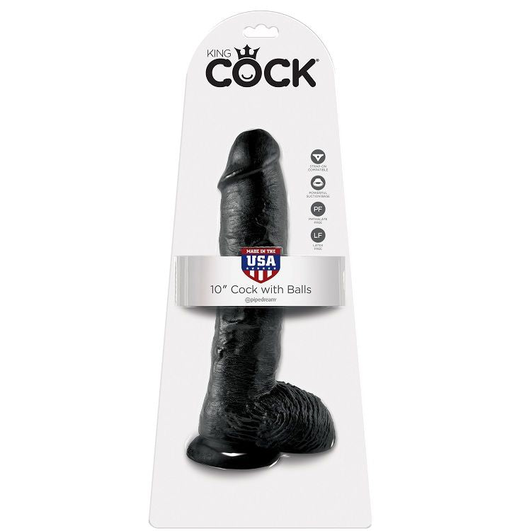 10" Black Realistic Dildo with Balls 25.4cm