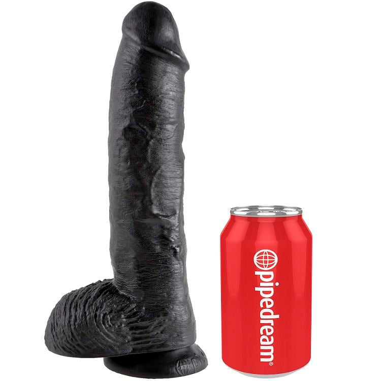 10" Black Realistic Dildo with Balls 25.4cm