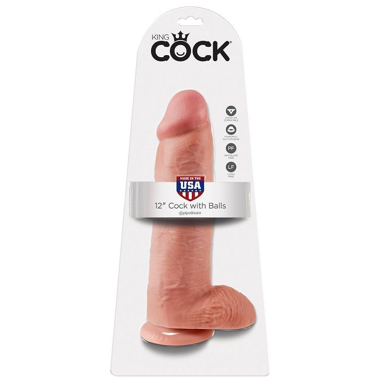 Realistic 12" Flesh Dildo With Balls