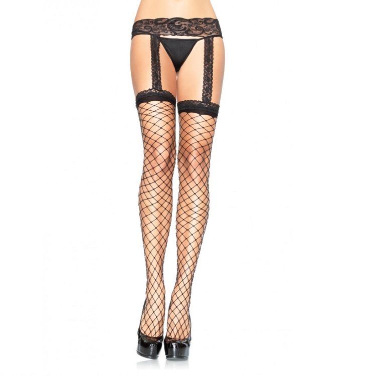 Medias Liguero de Encaje Negro Sexy con Diseño de Red