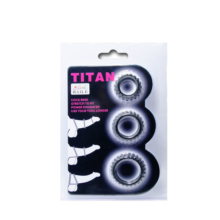 Set de 3 Anillos para Pene de Color Negro Titan