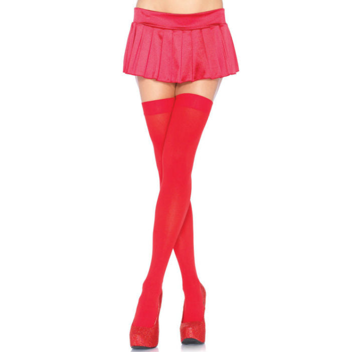 Sensual Red Nylon Thigh-High Stockings