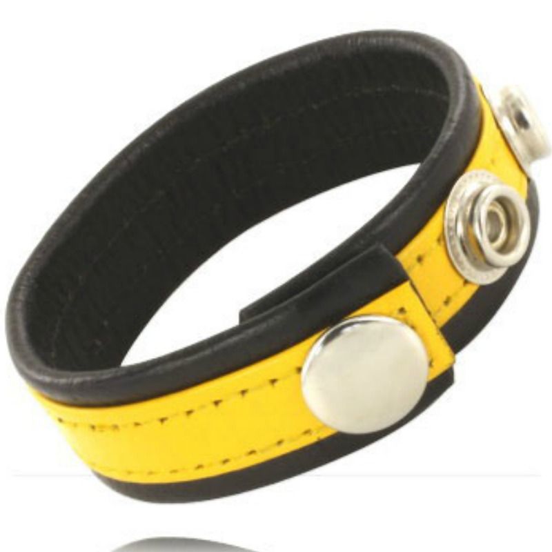 Correa de Pene Ajustable de Cuero - Amarillo/Negro