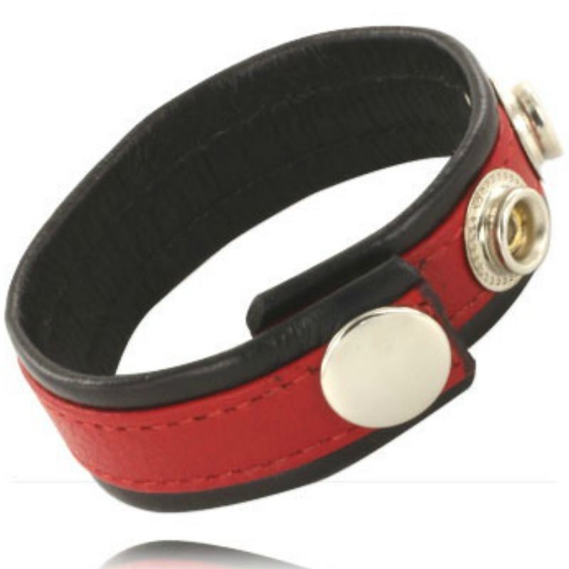 Correa Ajustable de Cuero para Pene Rojo-Negro