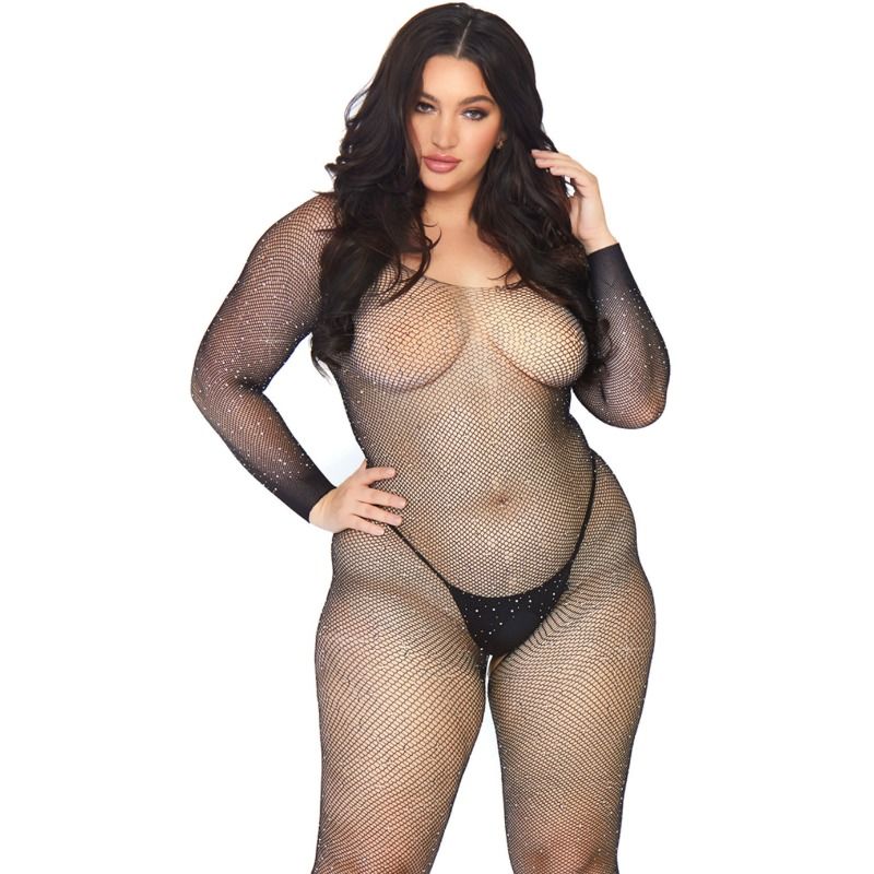 Body Stocking de Malla Cristalizada en Talla Grande