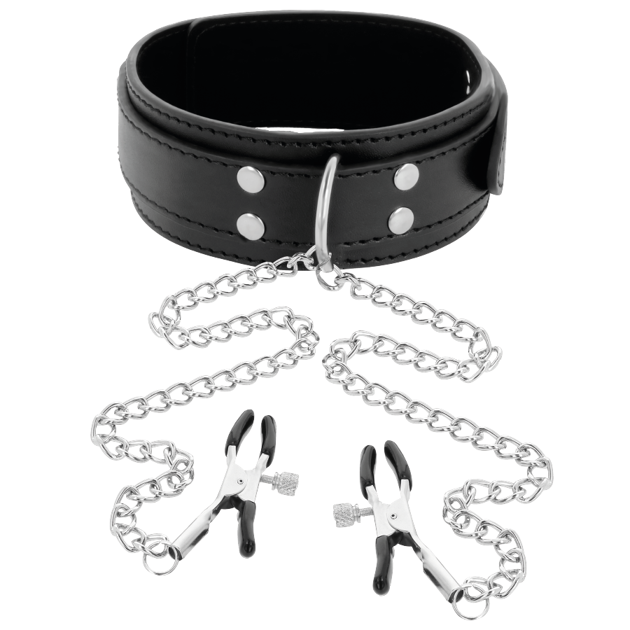 Black Bondage Collar with Nipple Clamps