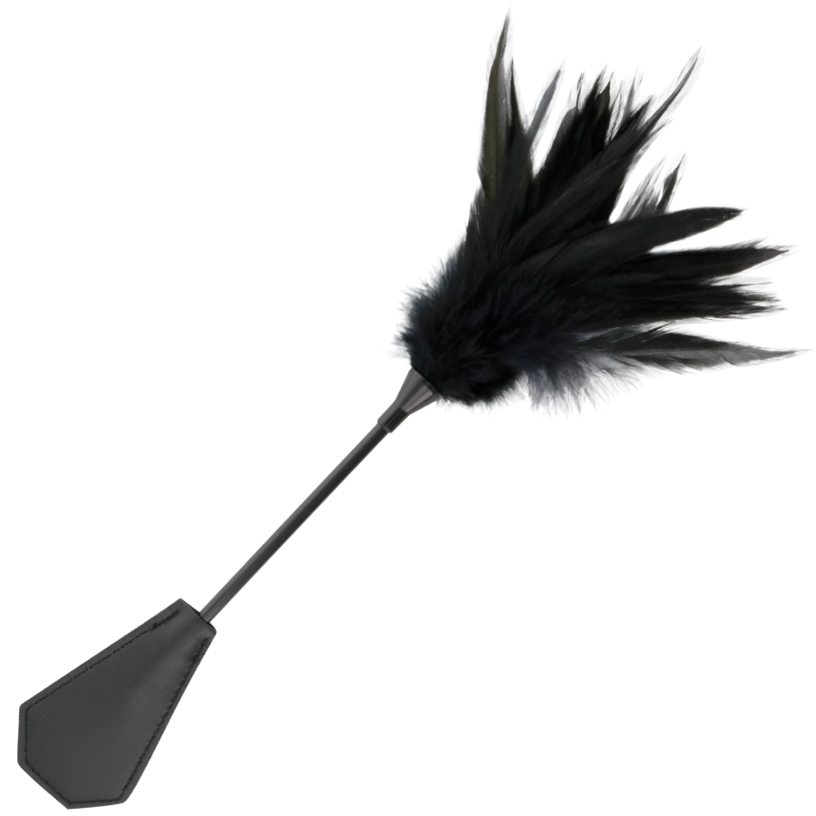 Elegante Látigo de Plumas Negro para Juegos Íntimos