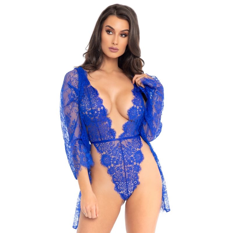Elegant Blue Teddy with Matching Robe Set