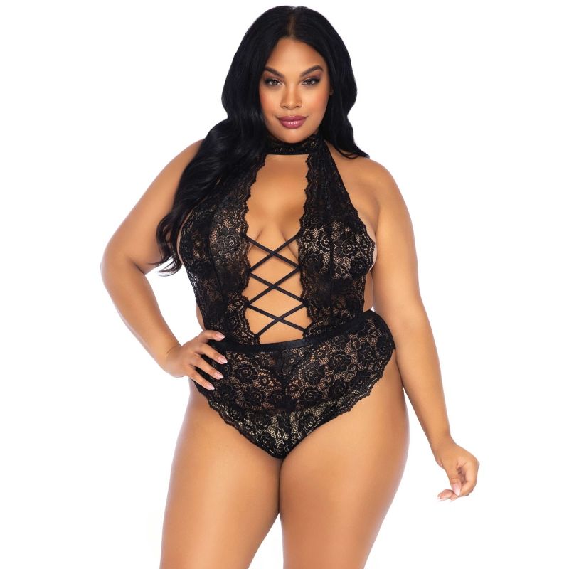 Plus Size Crotchless Lace Teddy