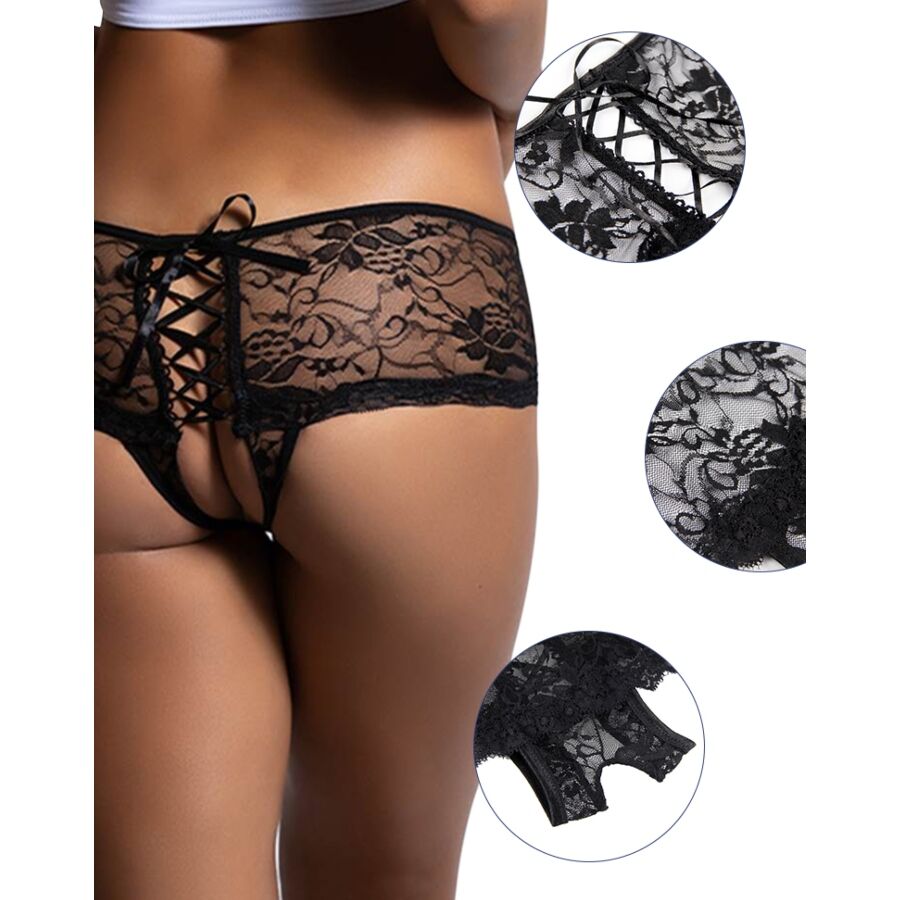 Floral Lace Crotchless Panties S/M