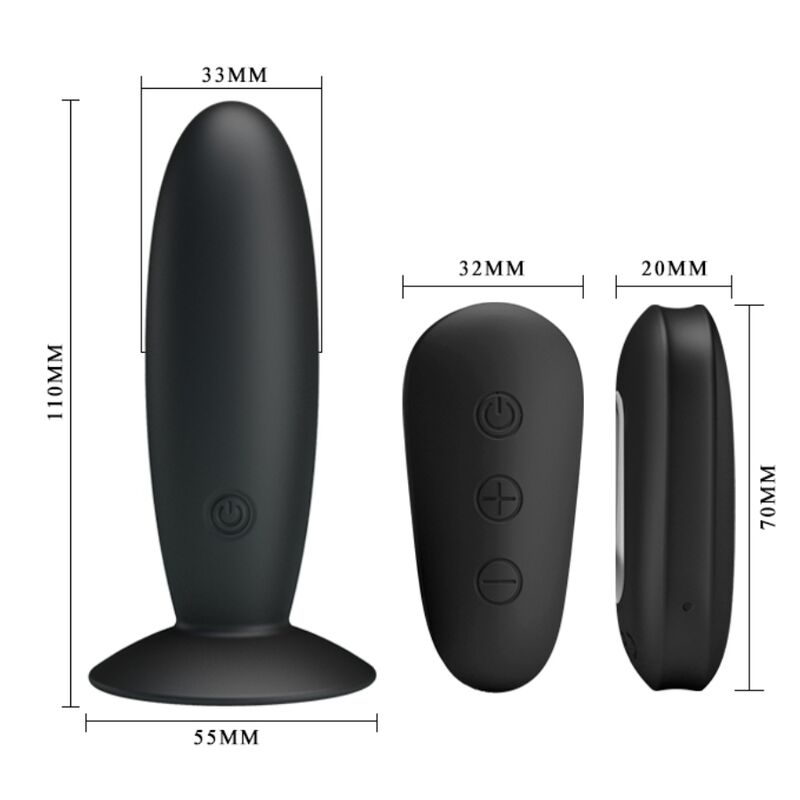 Remote Control Vibrating Anal Plug - Black