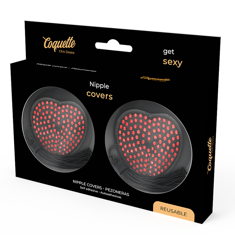 Heart-Shaped Nipple Covers - Black/Red