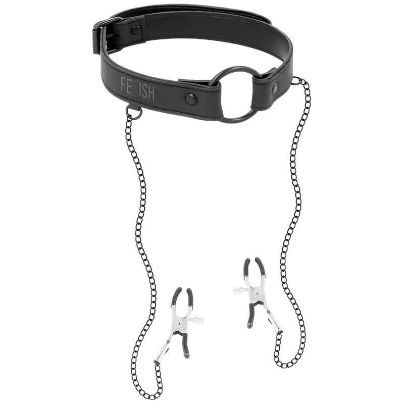Bondage O-Ring Gag with Nipple Clamps