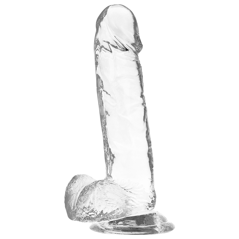 Arnés con pene y testículos transparentes de 20cm