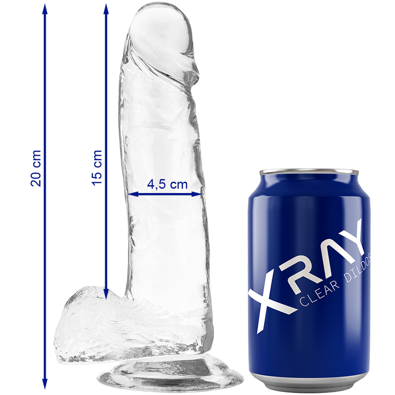 Arnés con pene y testículos transparentes de 20cm