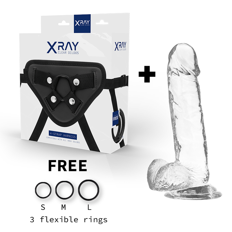 Arnés con pene y testículos transparentes de 20cm