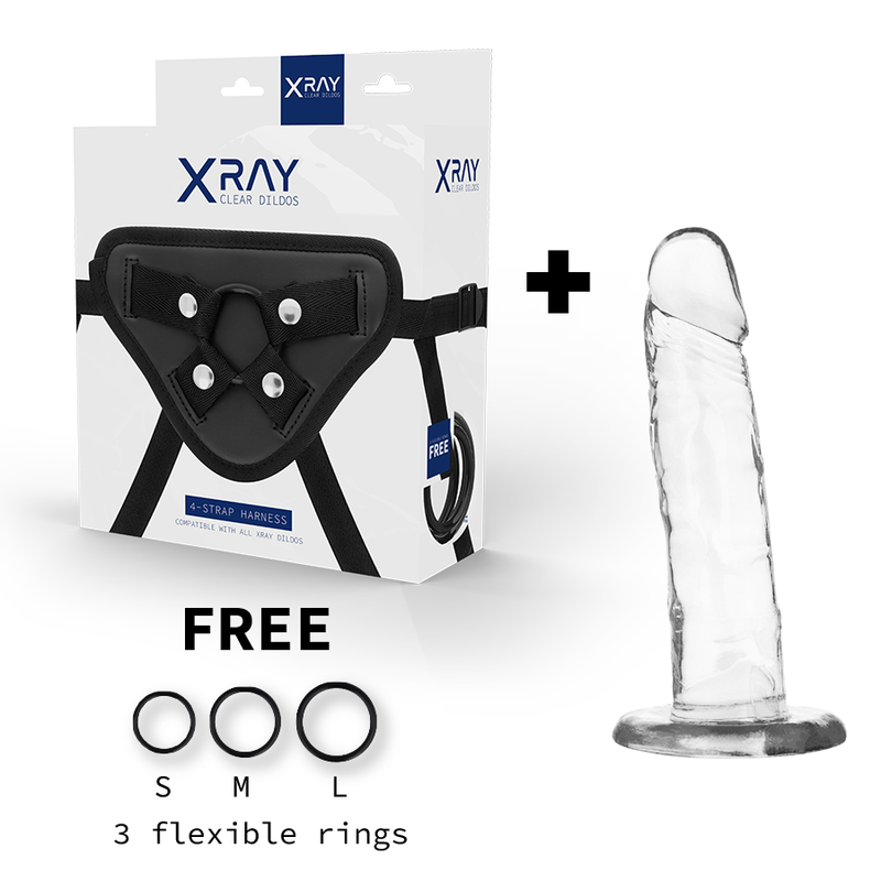 Arnés con dildo transparente de 18 cm