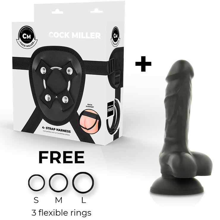 Black Articulated Silicone Harness Cocksil 13cm