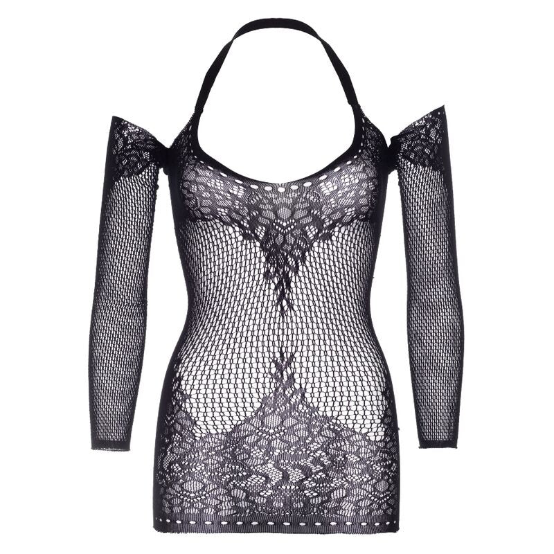 Vestido Mini de Renda com Alças Halter Cruzadas