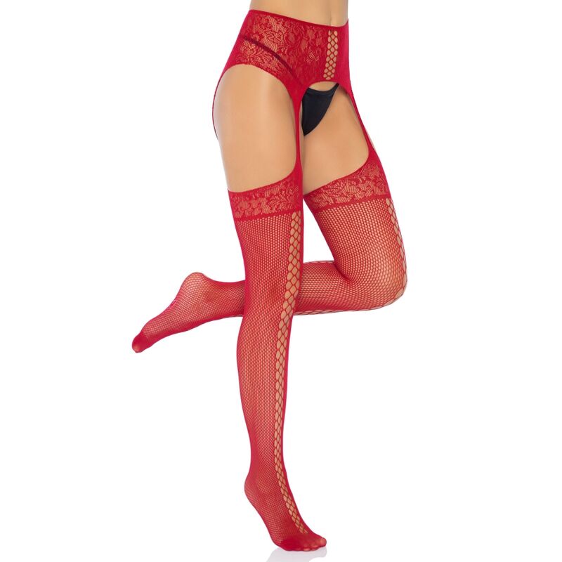 Burgundy Lace-Up Garterbelt Stockings