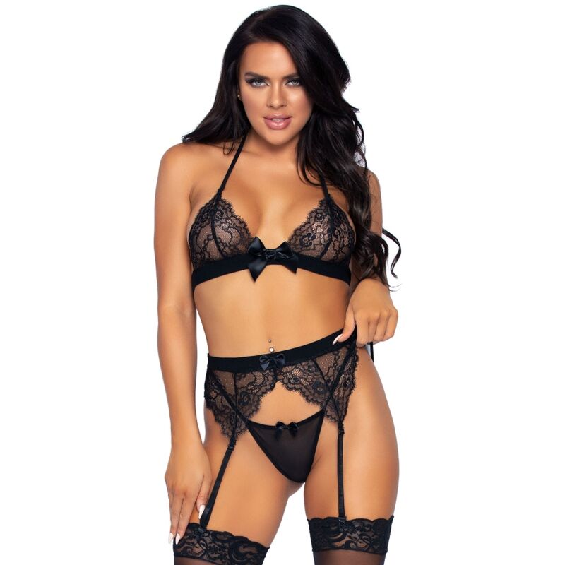 Conjunto de Lencería de Tres Piezas con Tanga M
