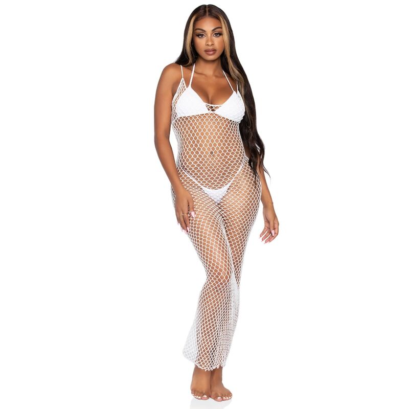 Vestido Longo de Rede com Torção Branco